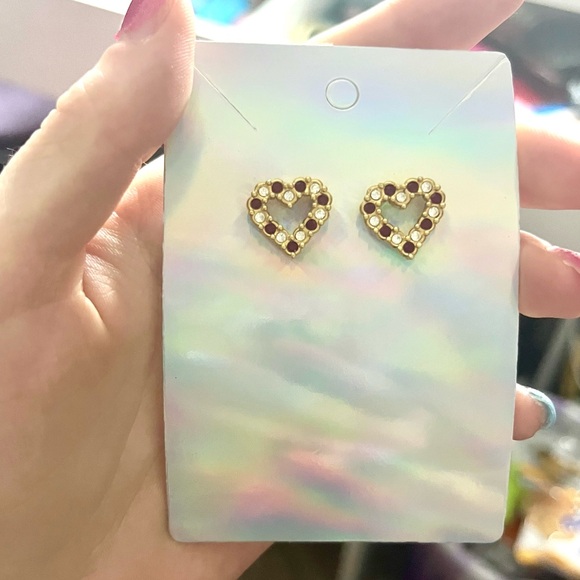 Gold Heart Stud Earrings - Picture 2 of 3